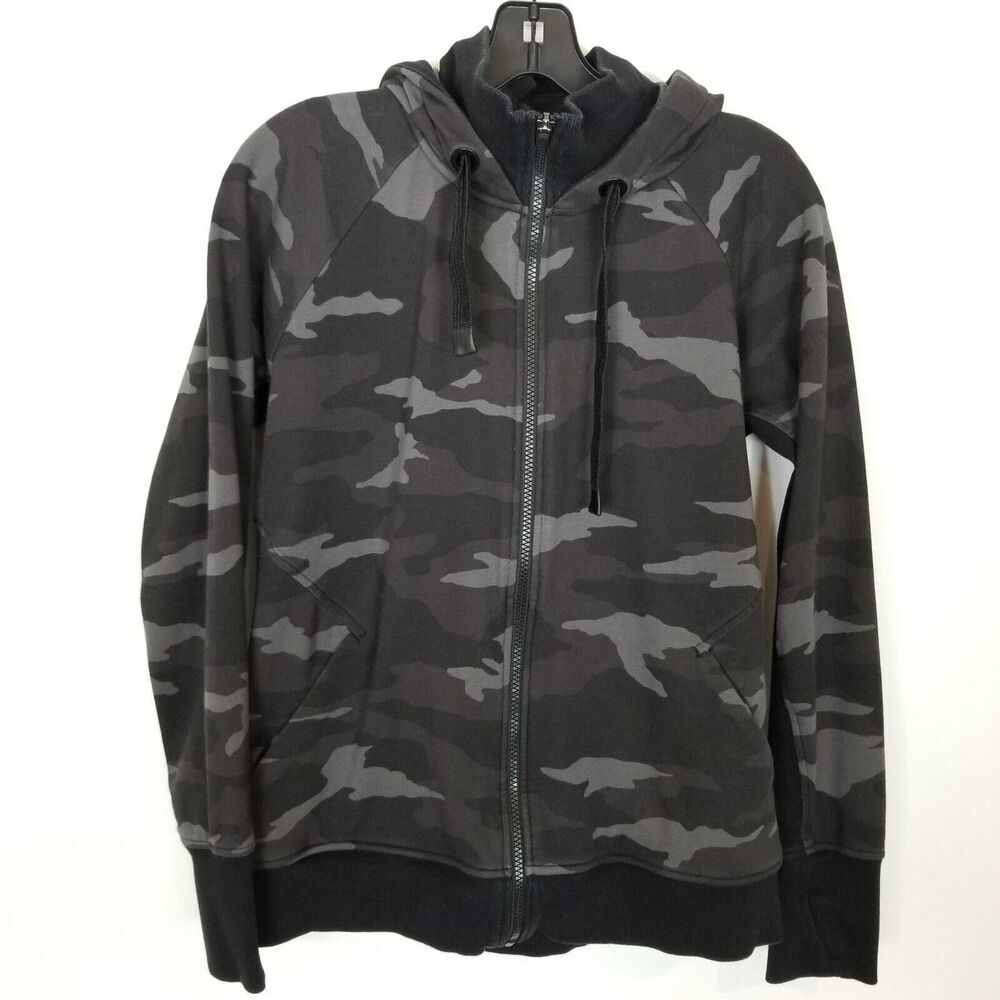 Athleta Women Triumph Camo Printed Zip Up Hoodie Jacket Sz L Gray Athletic